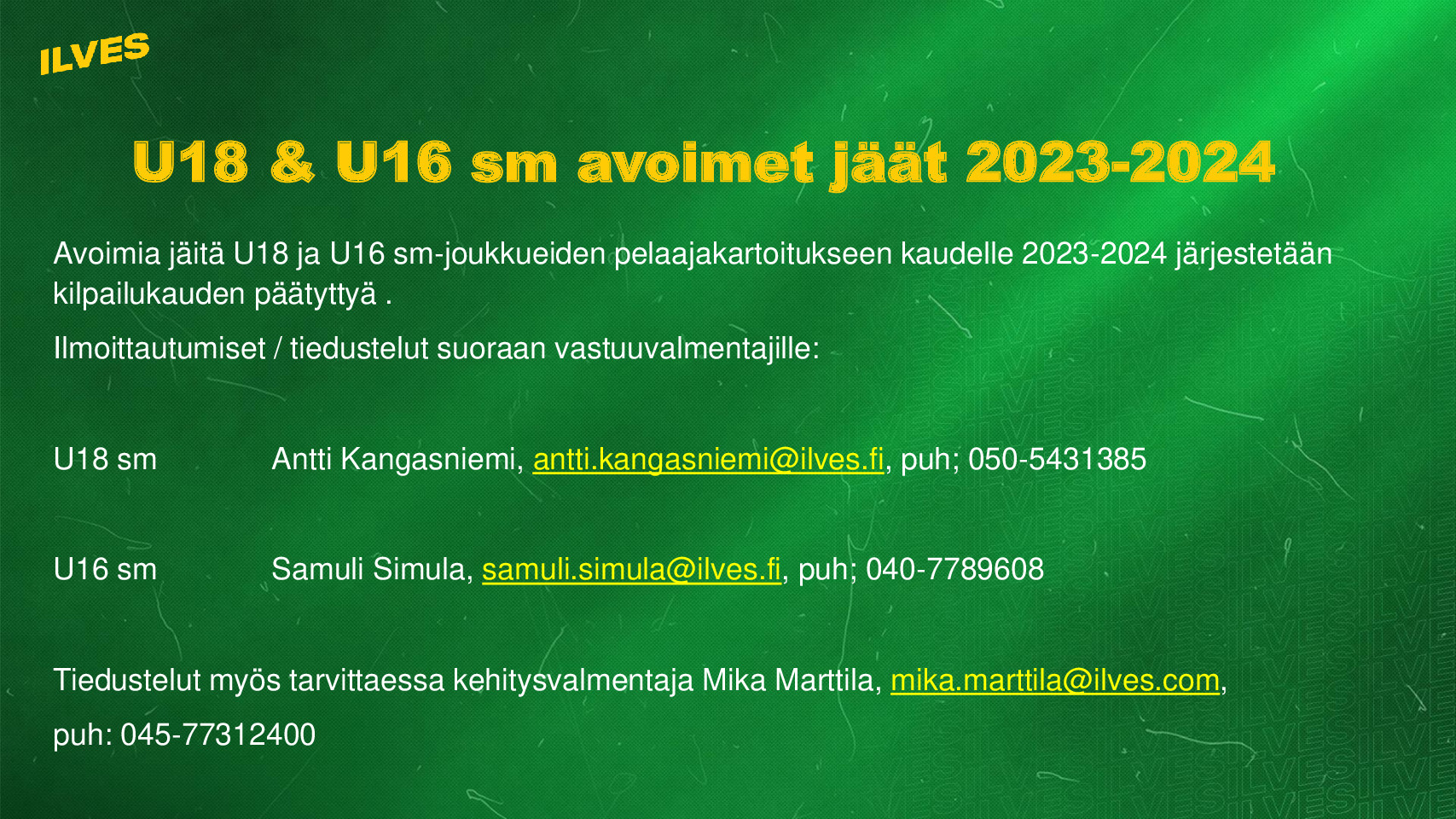 Ilves U18 & U16 SM avoimet jäät 2023-2024